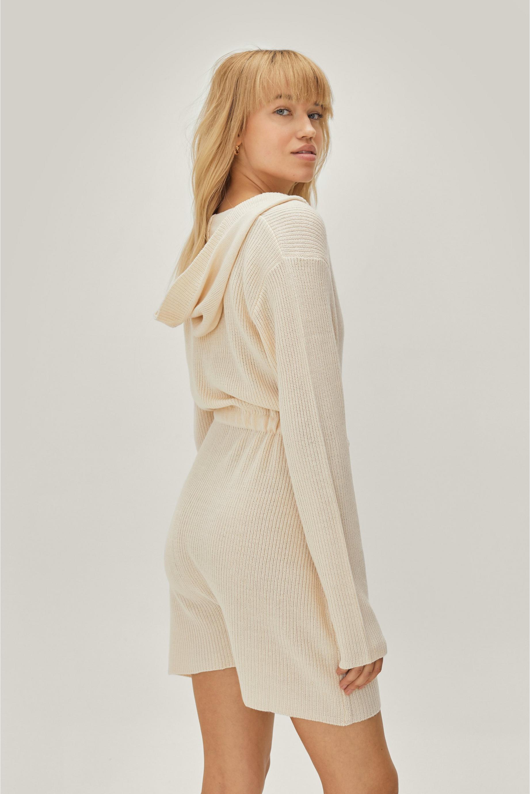 Recycled Knitted Ribbed Hooded Long Sleeve Playsuit