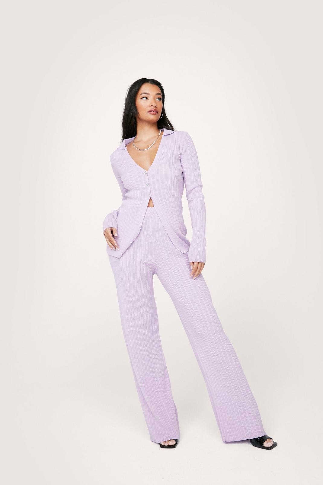 Lilac Button Down Top and Pants Lounge Set image number 1