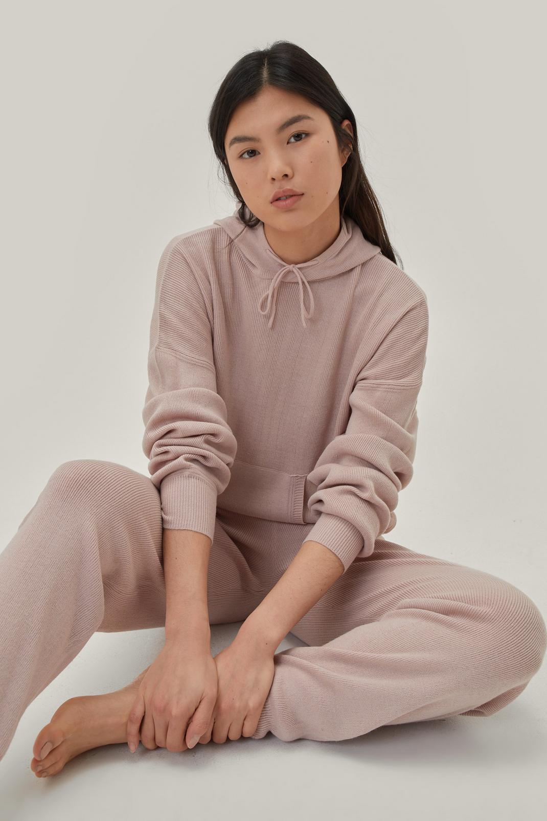 Dusky pink Recycled Knit Hoodie Lounge Set image number 1