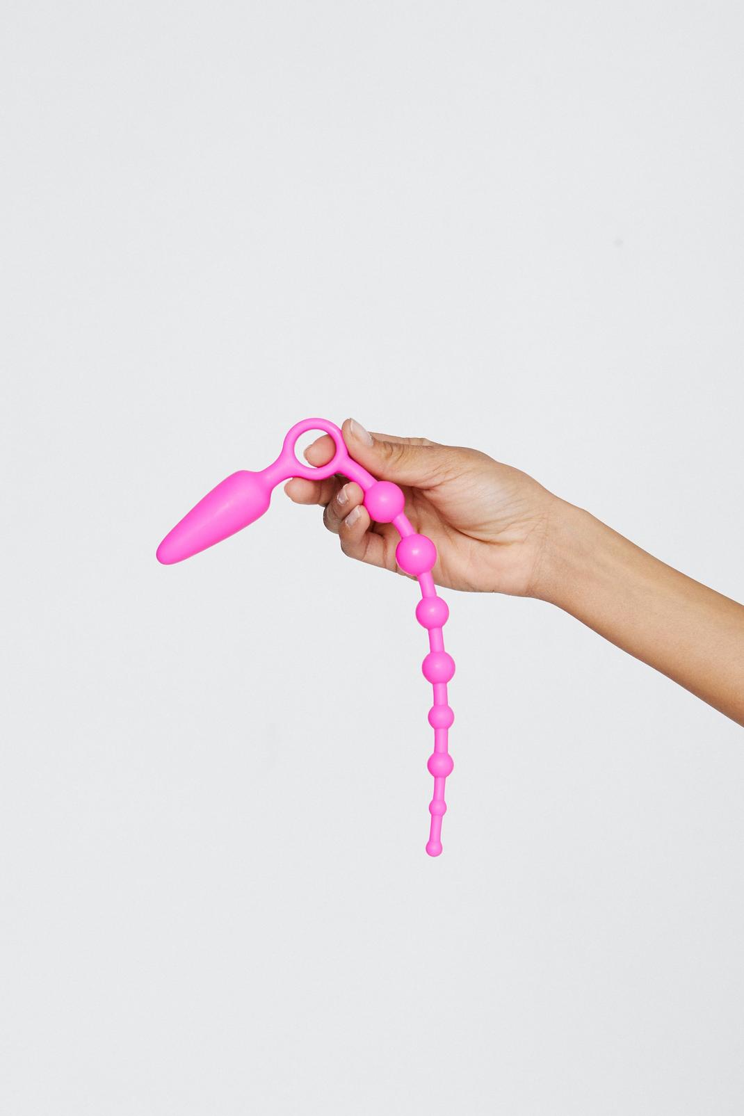 Plug anal vibrant & boules en silicone, Pink image number 1