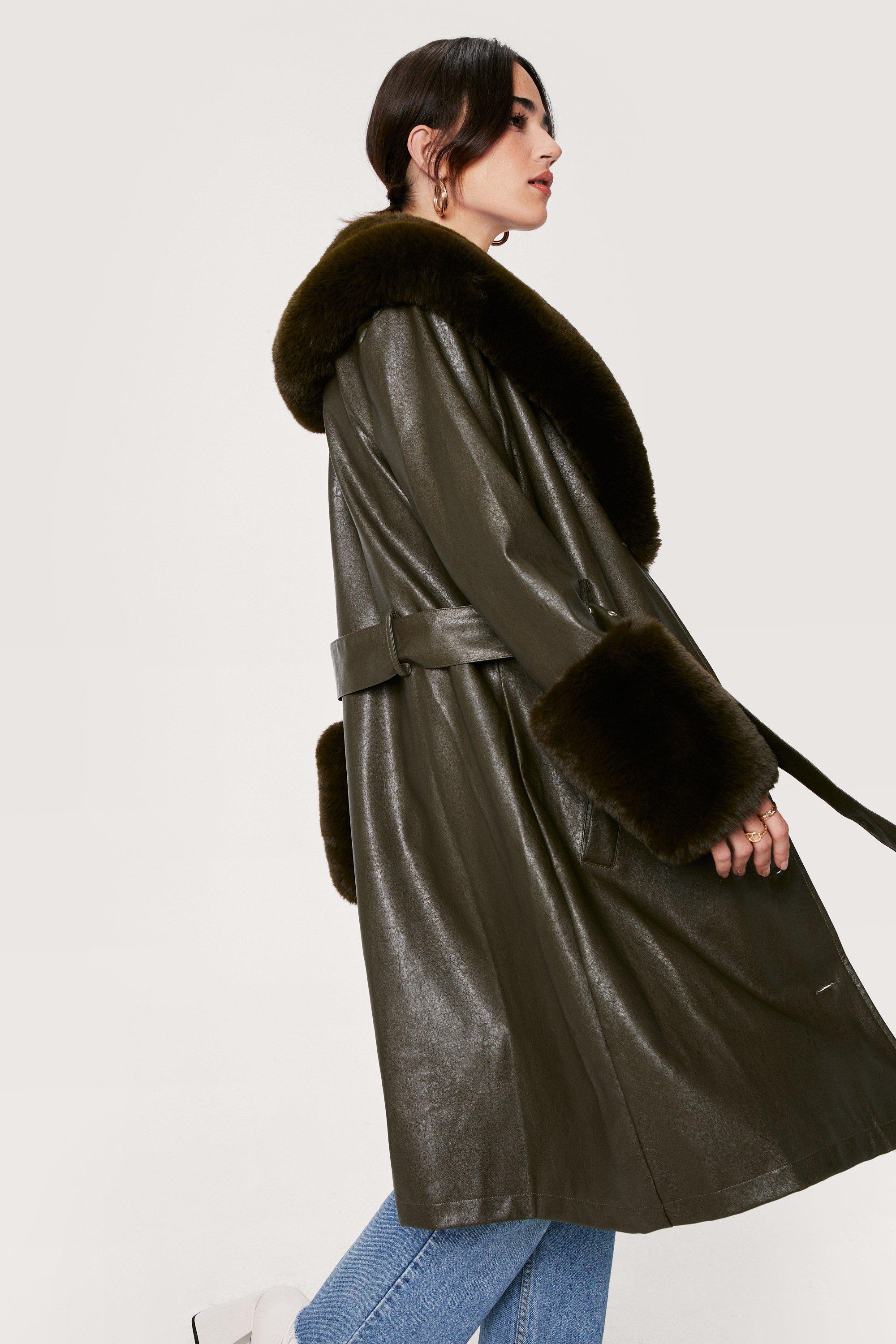 leather trench with fur