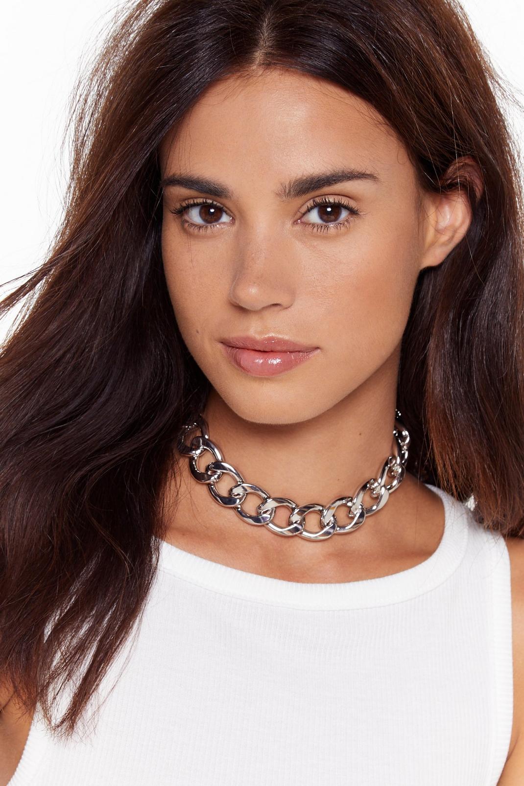 Silver Metal Chunky Chain Necklace image number 1