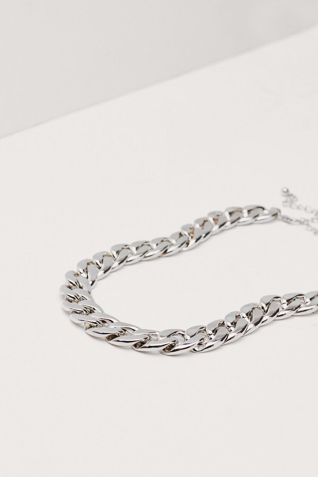Silver Metal Chunky Curb Chain Necklace image number 1