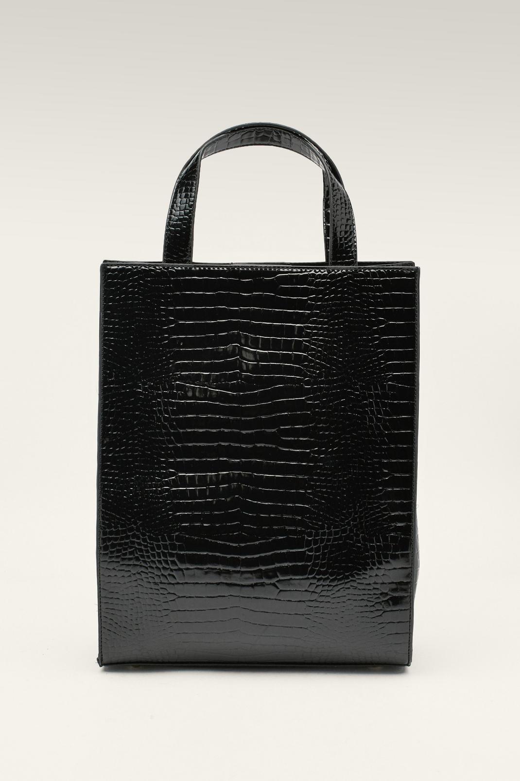 Black Croc Faux Leather Tote Day Bag image number 1
