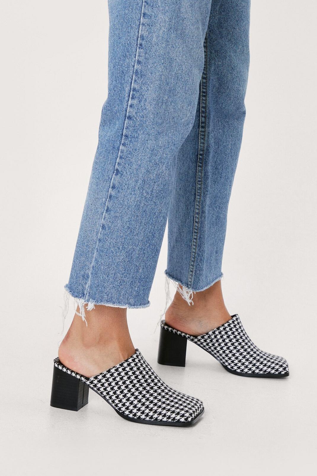 Square Toe Block Heeled Houndstooth Mules image number 1