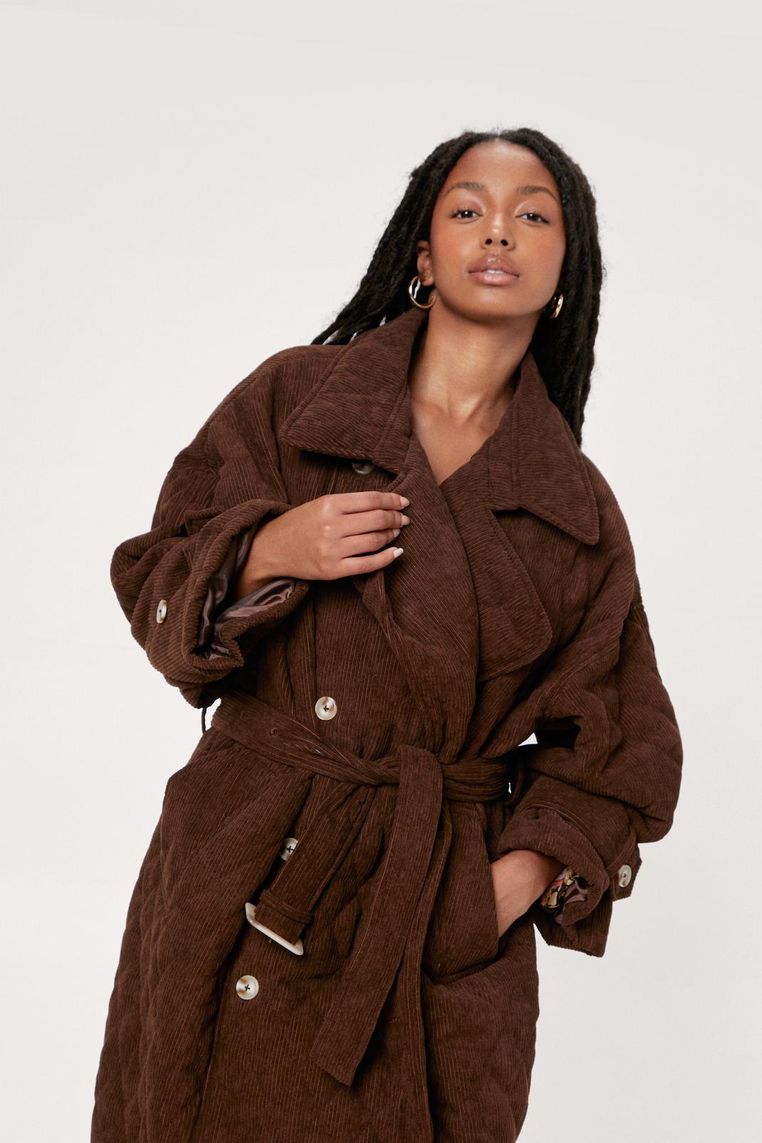 186 Petite Oversized Quilted Double Breasted Trench Coat image number 2