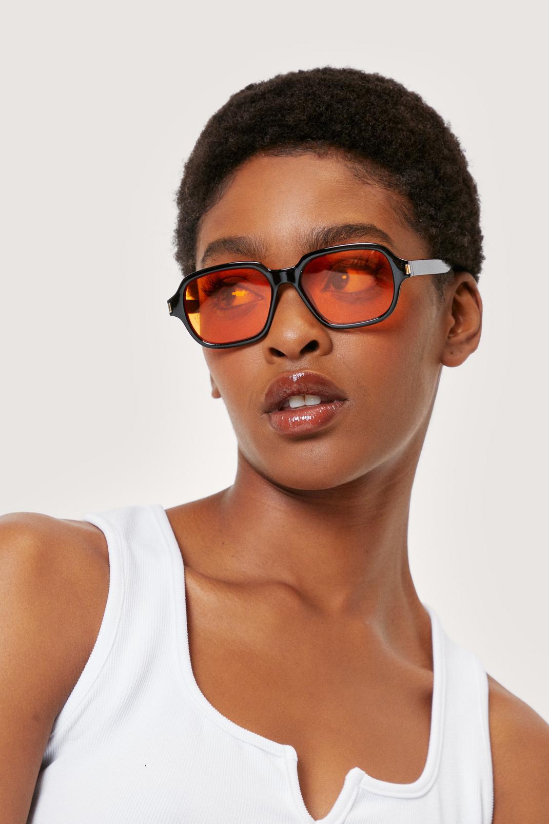 Black Orange Tinted Thick Frame Sunglasses image number 1