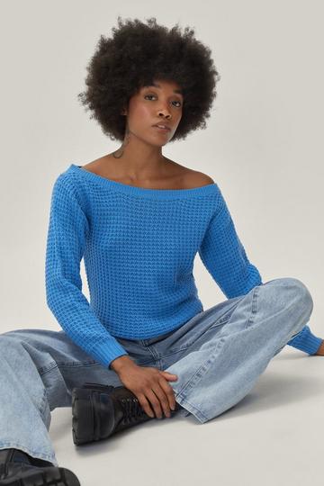 Petite Recycled Off The Shoulder Jumper blue
