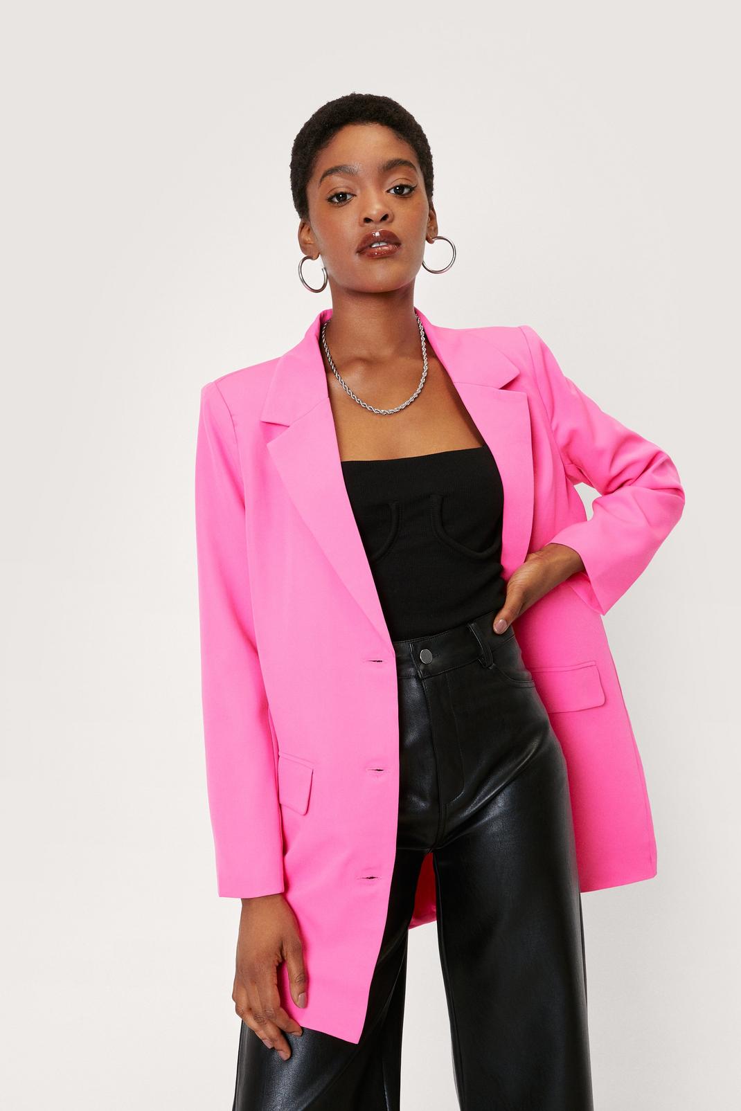 Blazer de costume oversize à épaulettes et poches, Hot pink image number 1