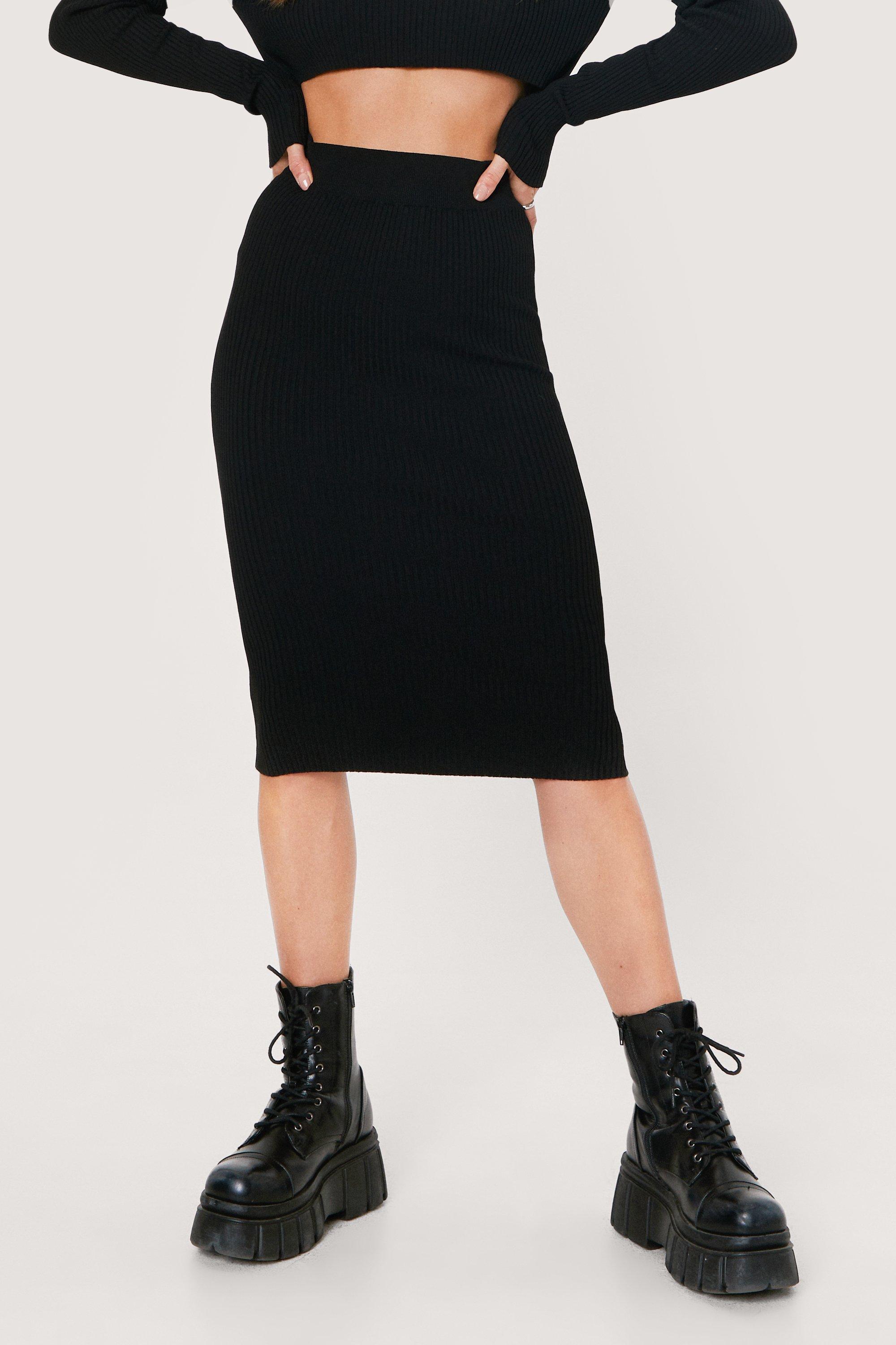 Petite ribbed hotsell midi skirt