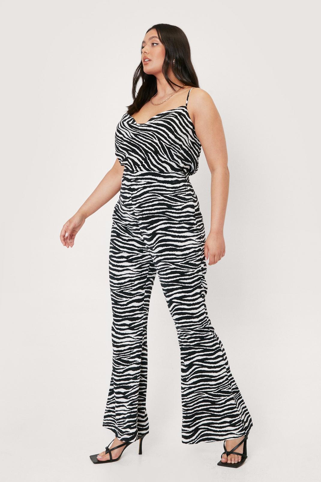 Black Plus Size Zebra Flare Pants image number 1