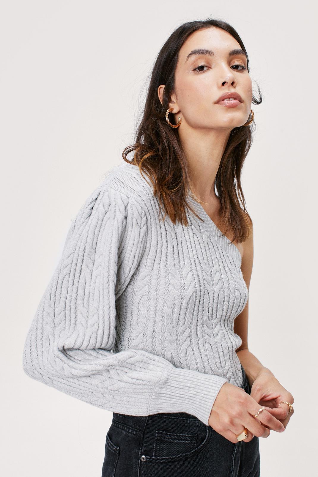 One Shoulder Cable Knit Sweater image number 1