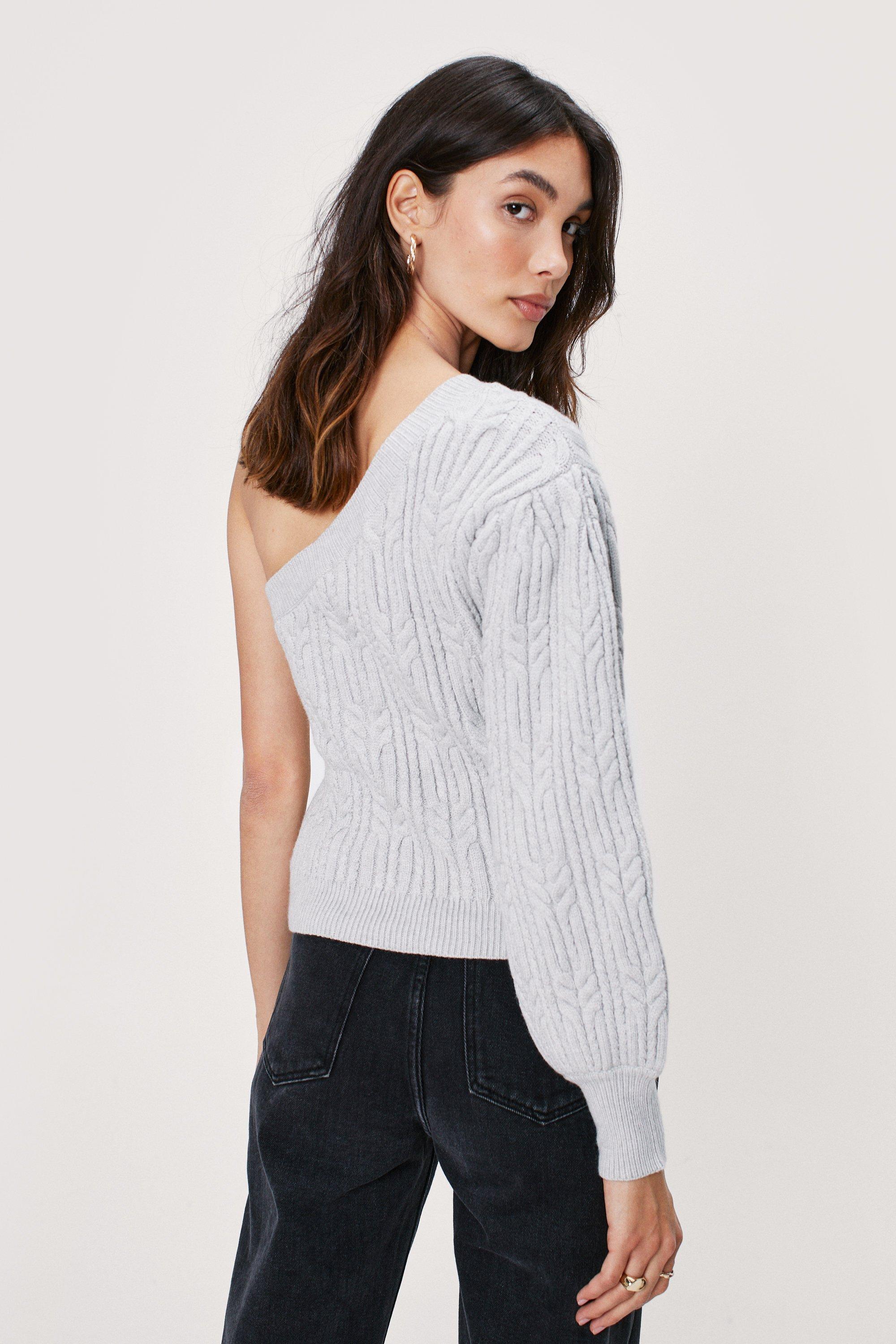 One Shoulder Cable Knit Sweater