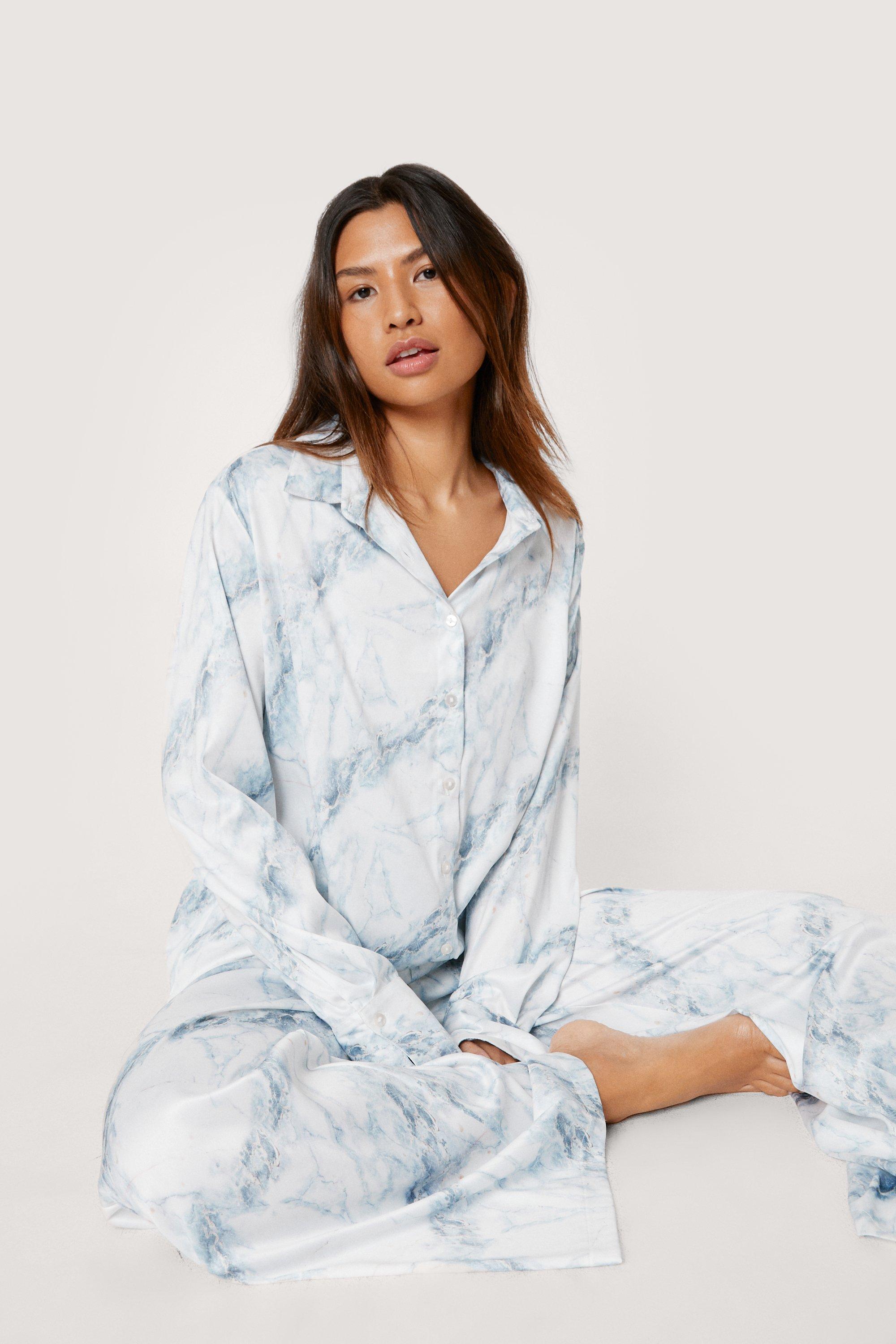 Satin Marble Oversized Pajama Set Nasty Gal