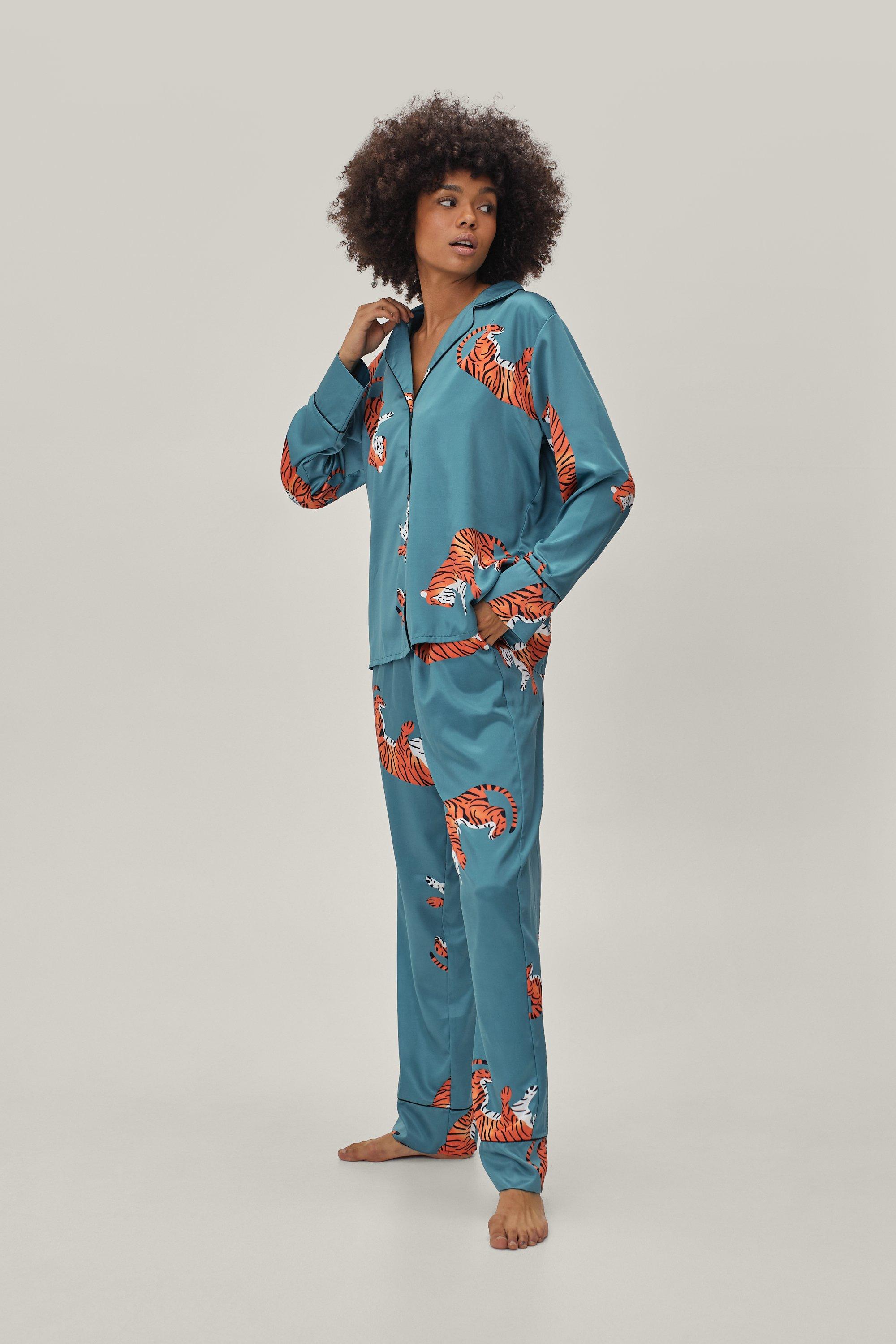 Satin Tiger Pajama Shirt and Pants Set