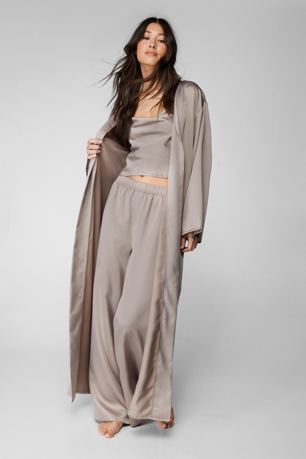 Slate Recycled Satin 3 Pc Cami Pants and Maxi Gown Set image number 1