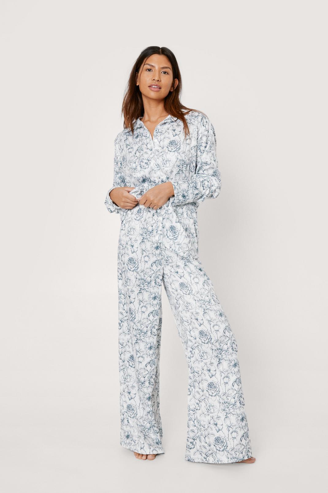 Pyjama satiné recyclé oversize floral, White image number 1