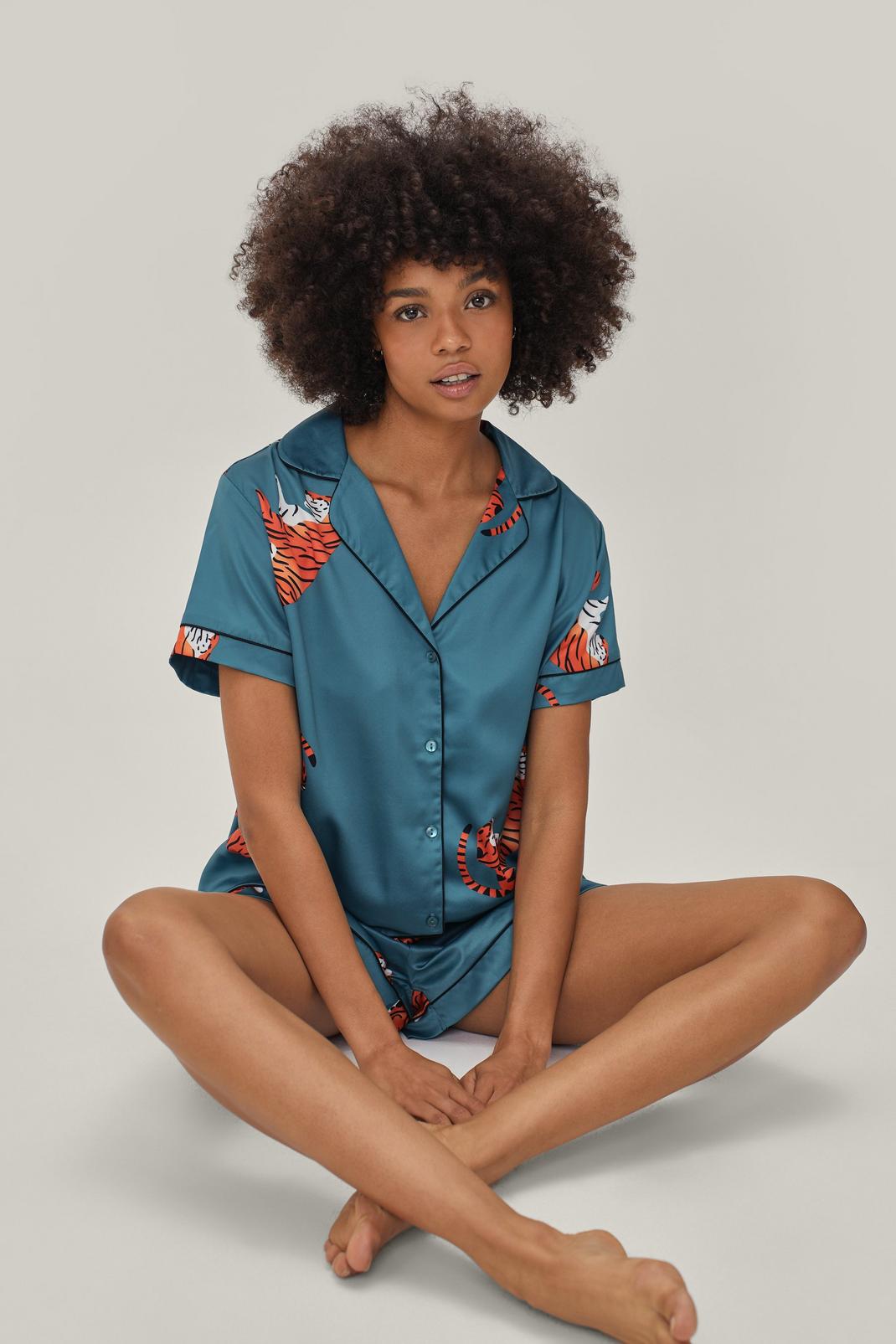 Recyclé - Pyjama chemise & short à imprimé tigre, 125 image number 2