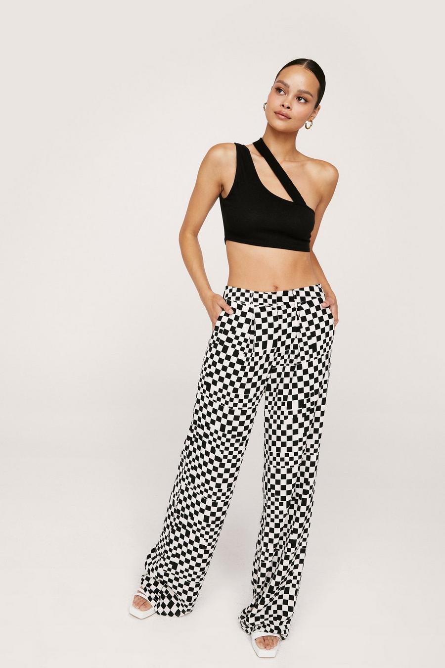 Check Wide Leg High Waisted Trousers