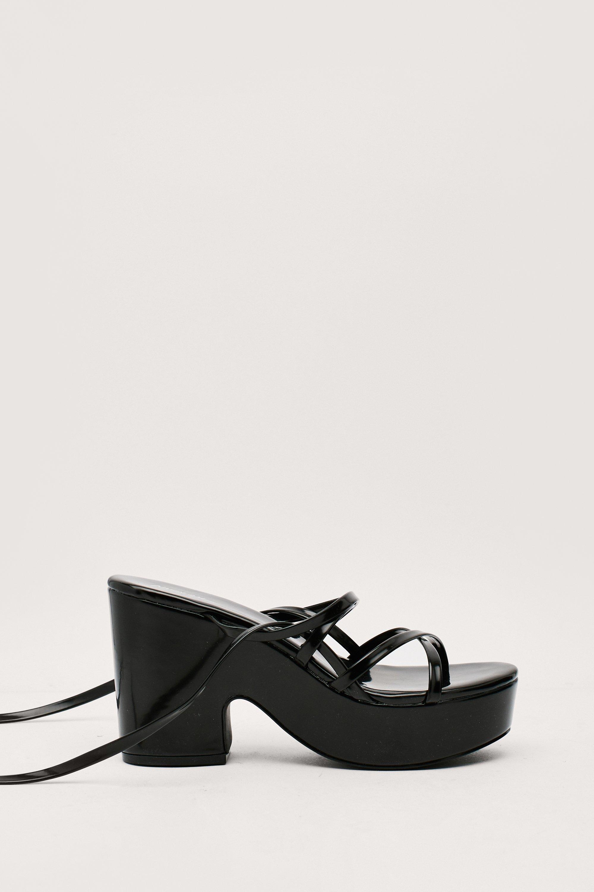 Patent Faux Leather Strappy Platform Heels