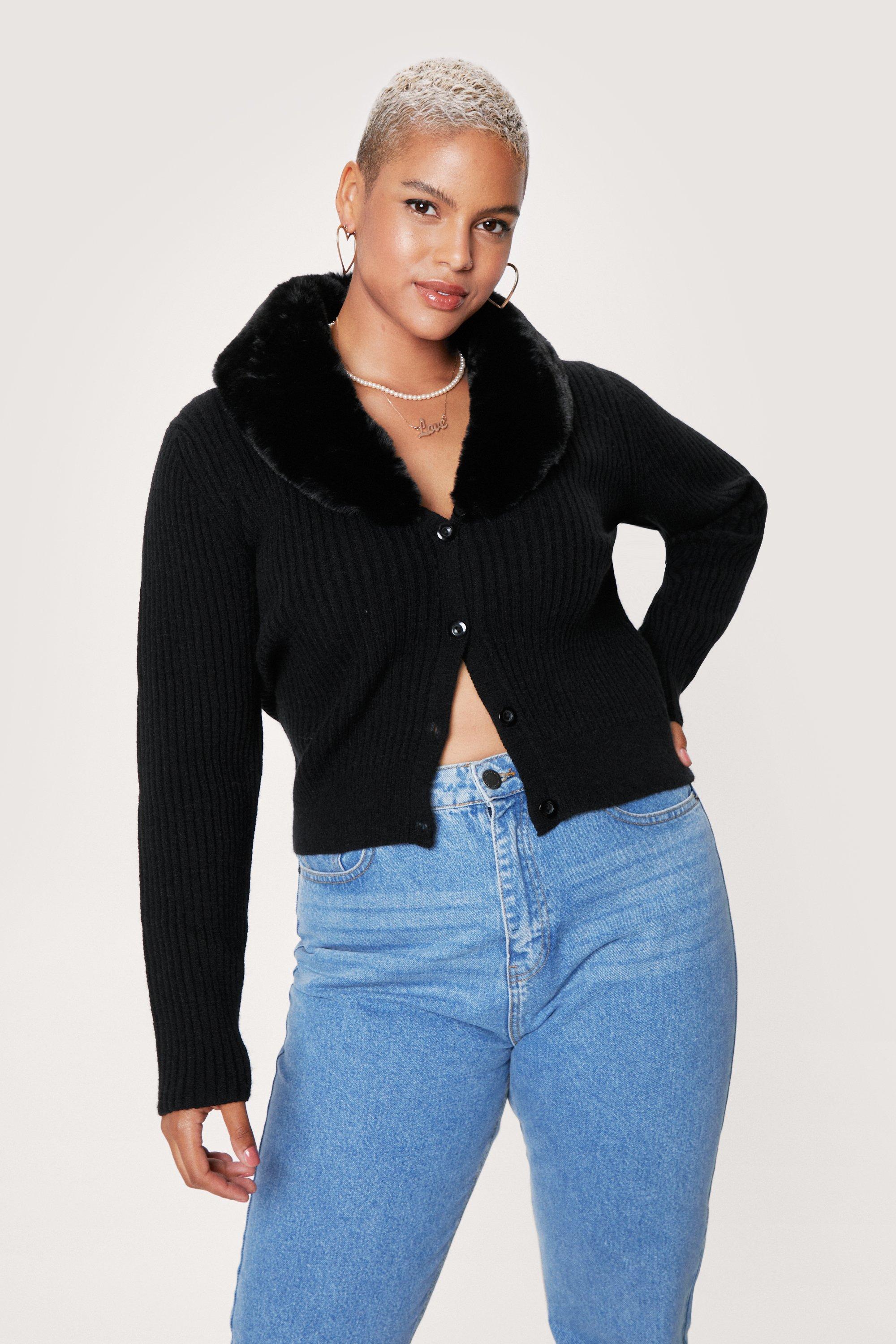 plus size sweater coat with fur collar