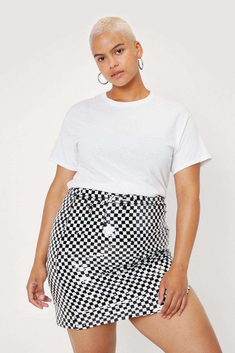 Plus Size Sequin Checkerboard Mini Skirt