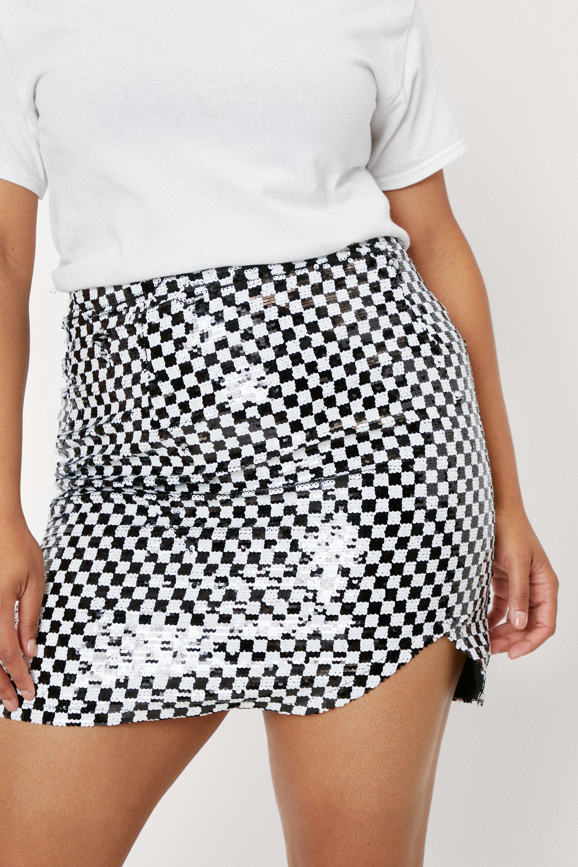 Black and white plus size sequin skirt best sale