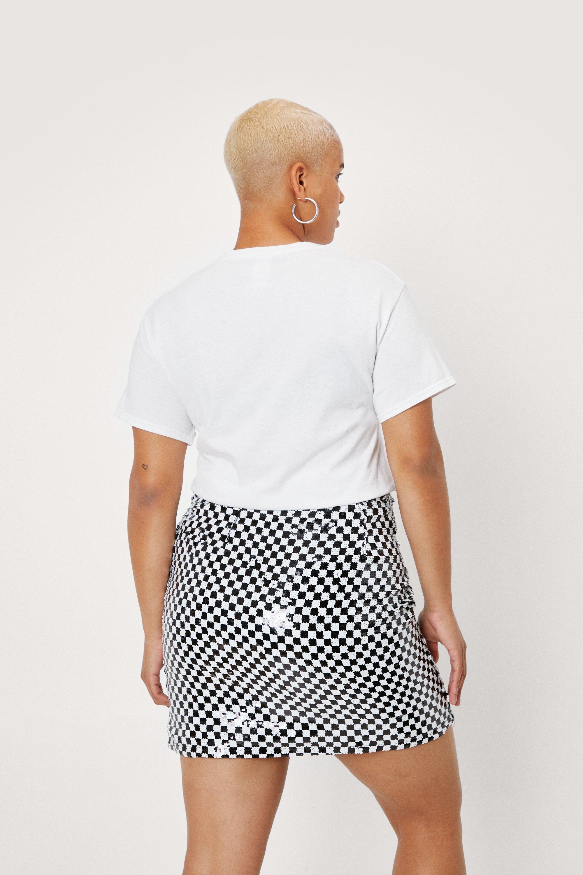 Plus Size Sequin Checkerboard Mini Skirt