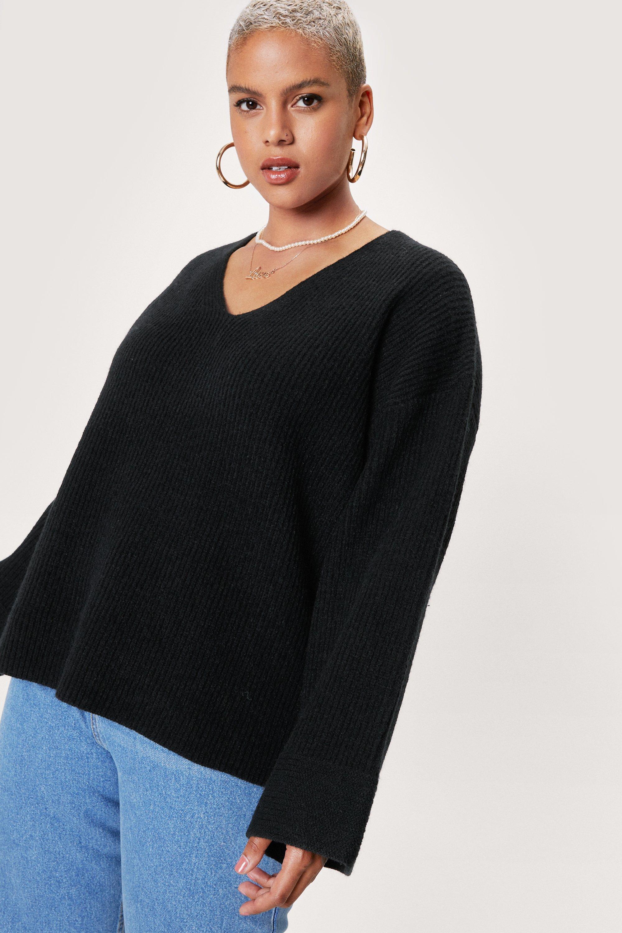 Plus size v neck jumpers sale