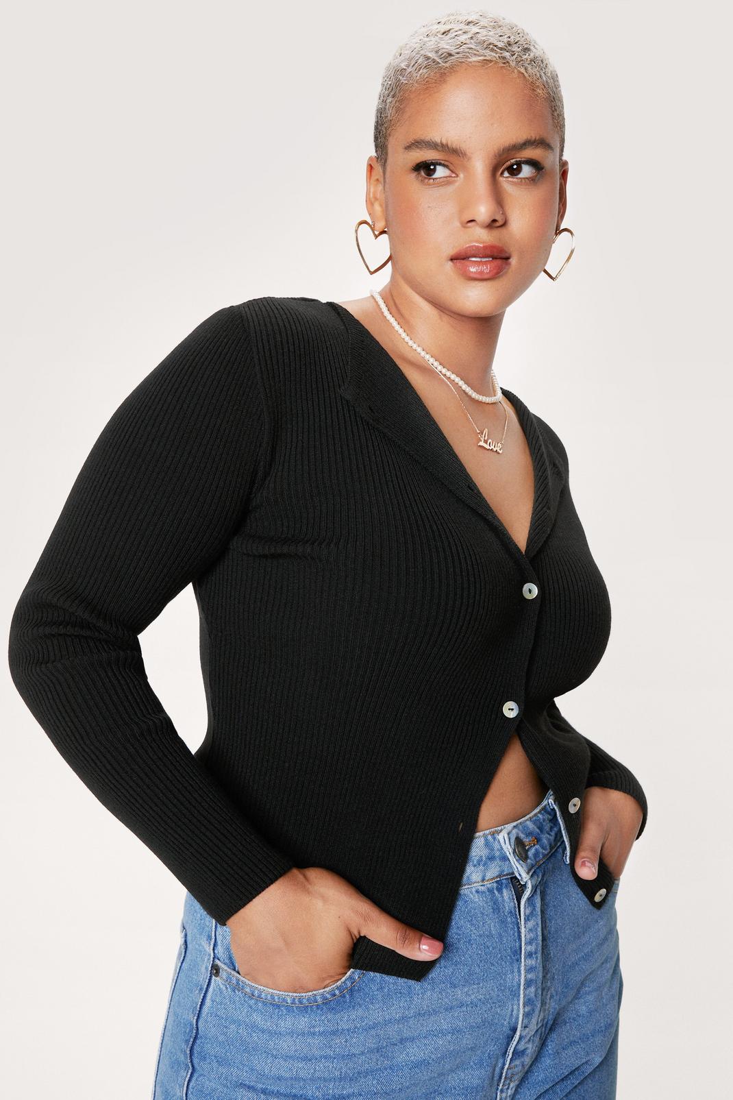 Black Plus Size Knitted Button Down Cardigan image number 1