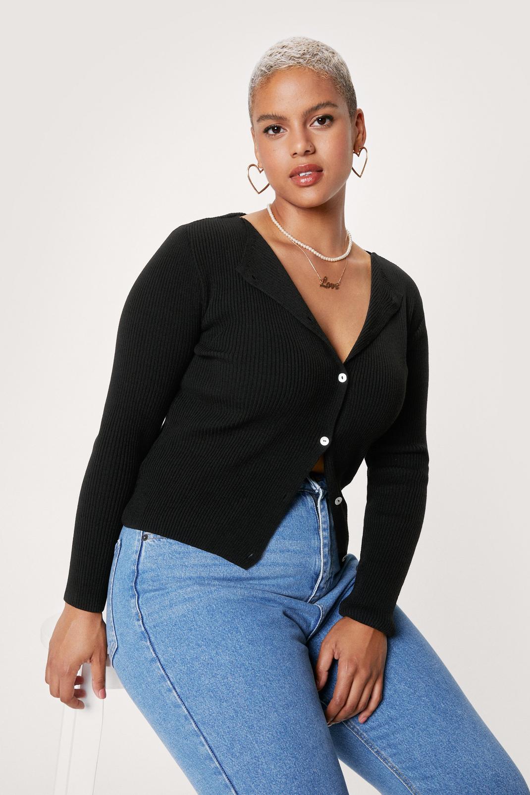 105 Plus Size Knitted Button Down Cardigan image number 2