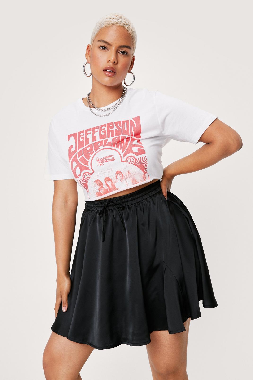 Black Plus Size Satin Mini Skater Skirt image number 1