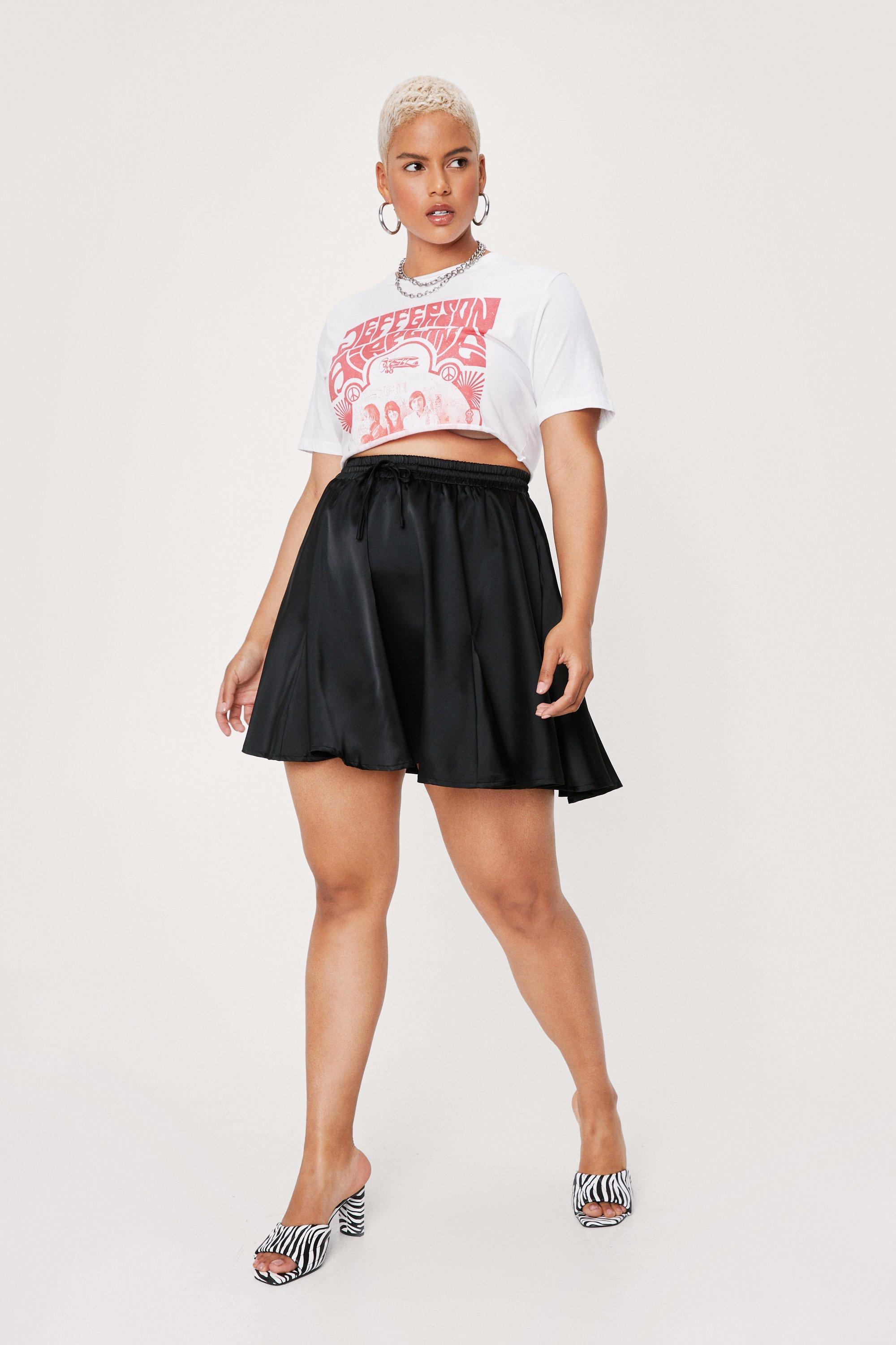 Plus Size Satin Mini Skater Skirt