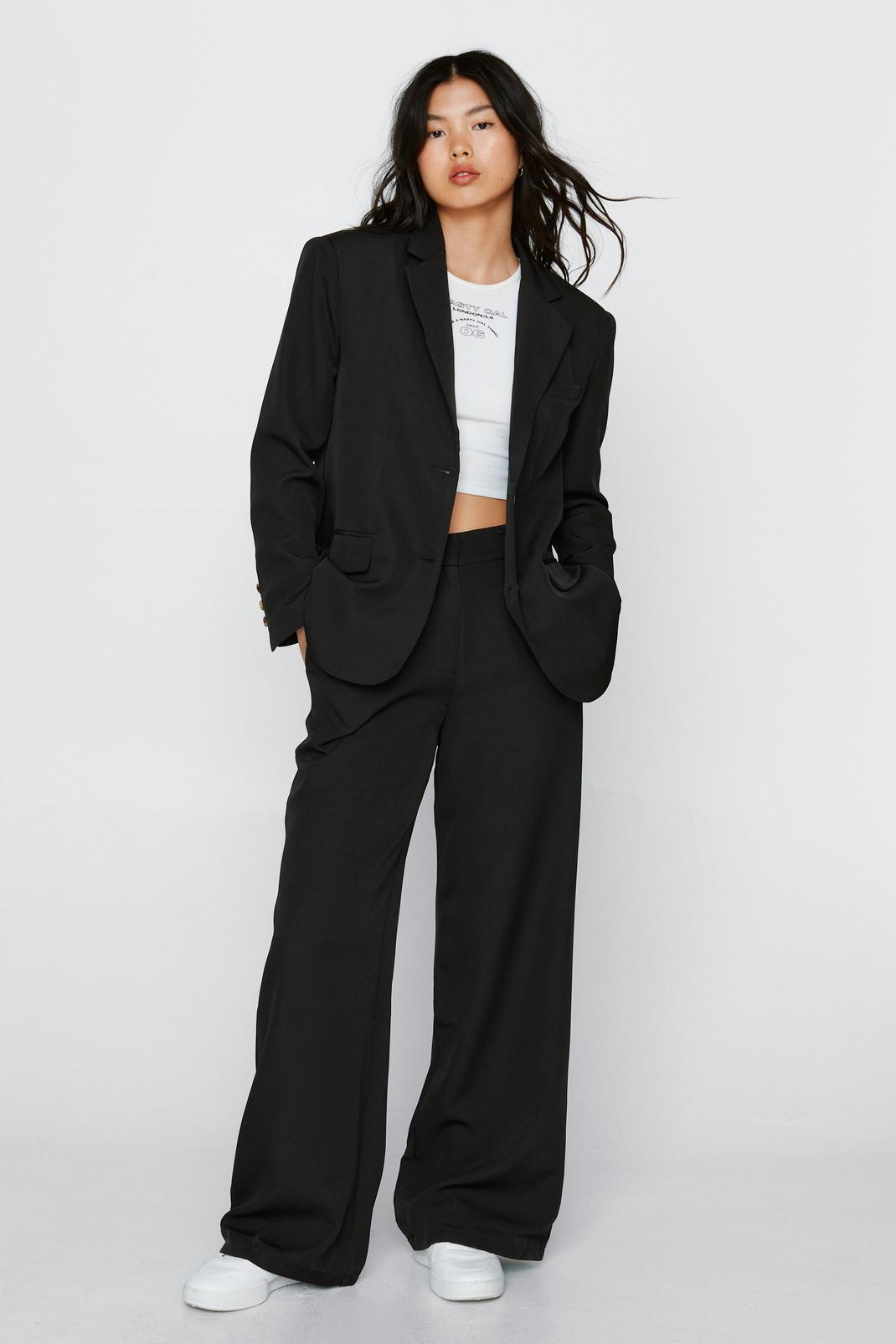 Black Tailored Pleat Front Wide Leg Suit Trousers image number 1