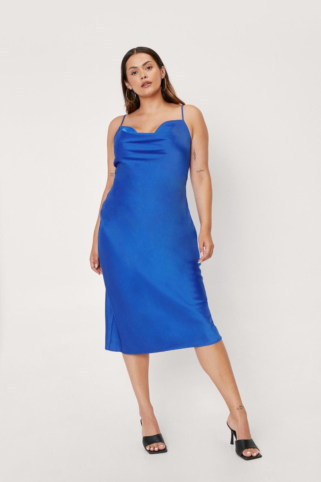 Cobalt Plus Size Satin Midi Slip Dress image number 1