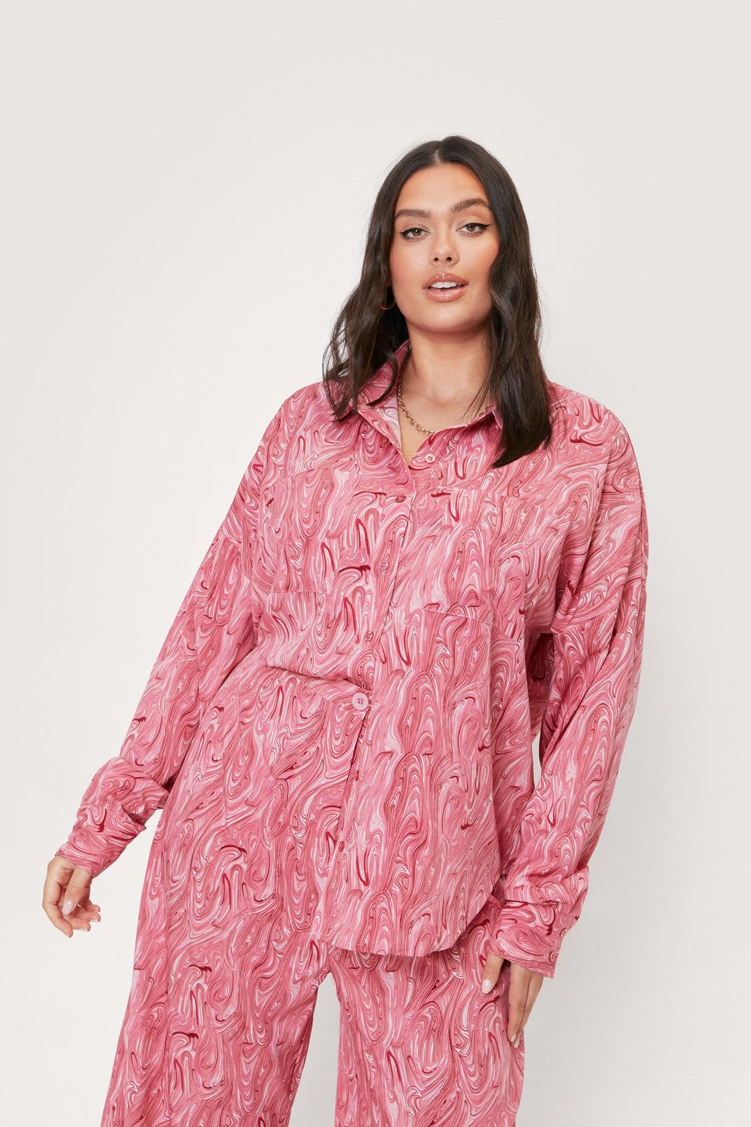 Grande Taille - Chemise oversize à poche et imprimé marbre, Pink image number 1