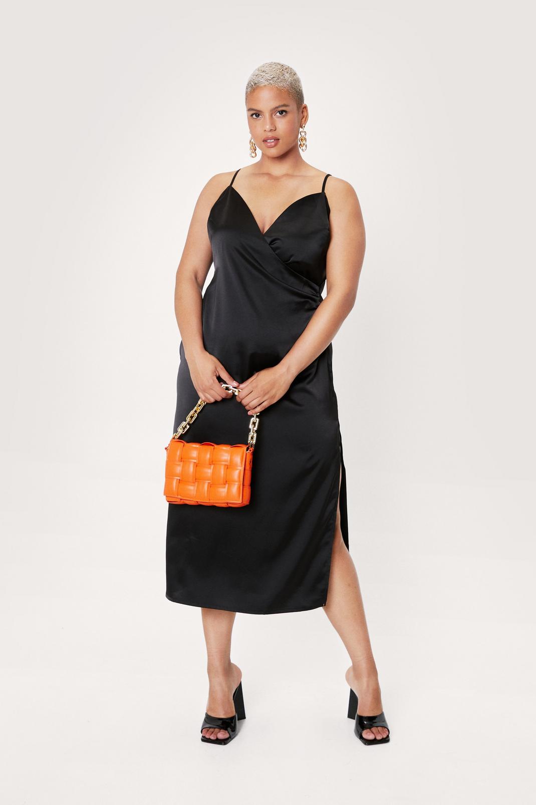 105 Plus Size Wrap Strappy Satin Midi Dress image number 2