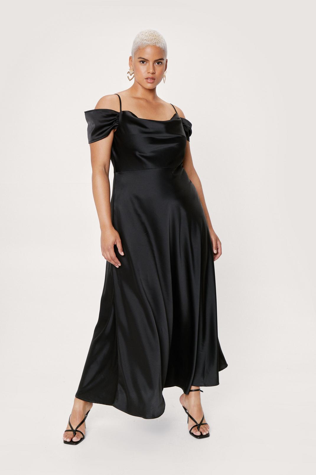 Black Plus Size Cowl Cold Shoulder Maxi Dress image number 1