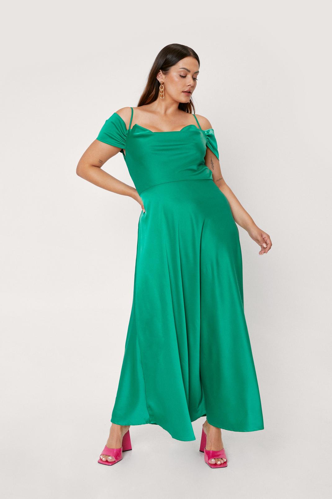 Green Plus Size Cowl Cold Shoulder Maxi Dress image number 1