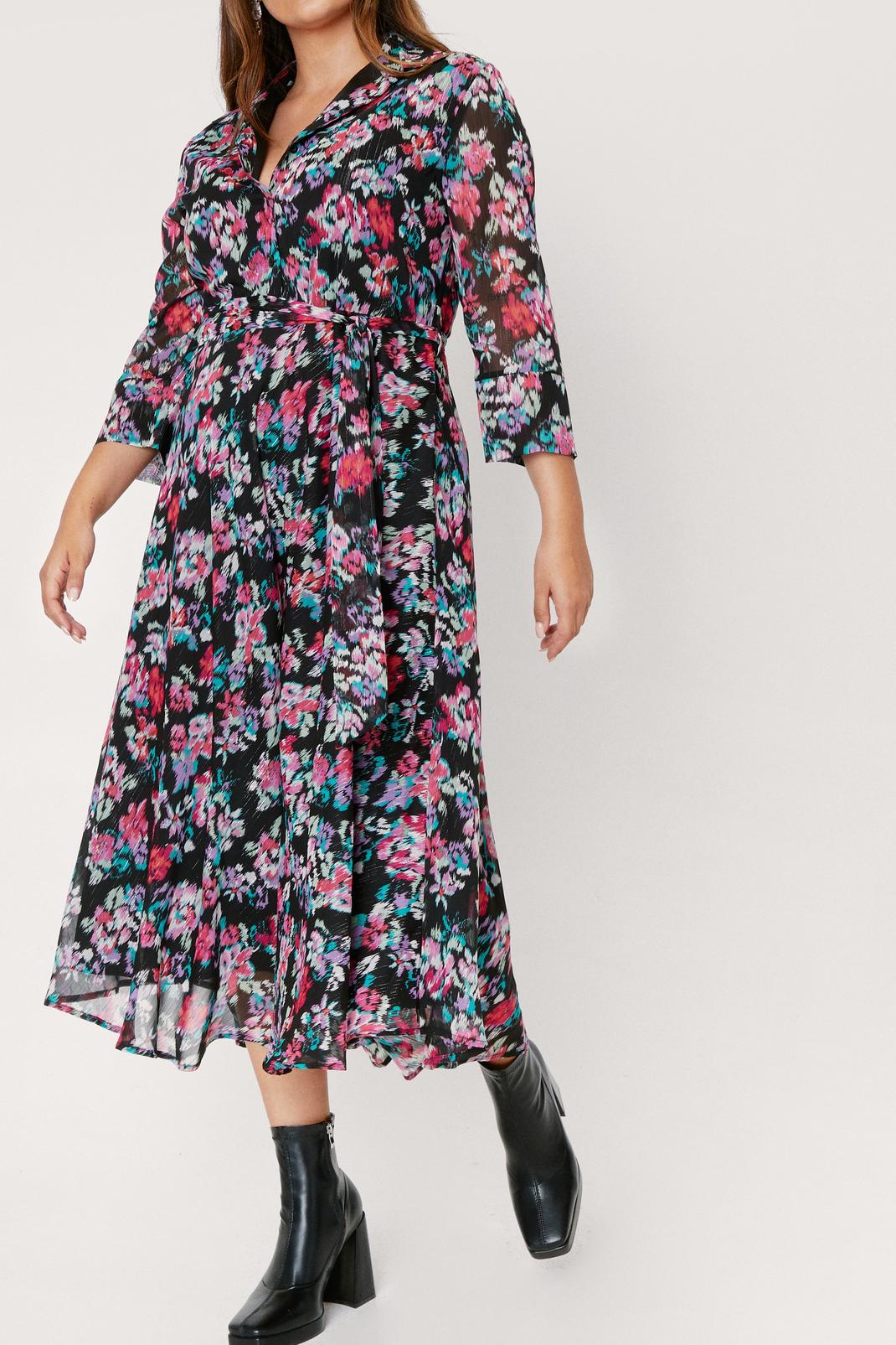 105 Plus Size Floral Belted Maxi Shirt Dress image number 2