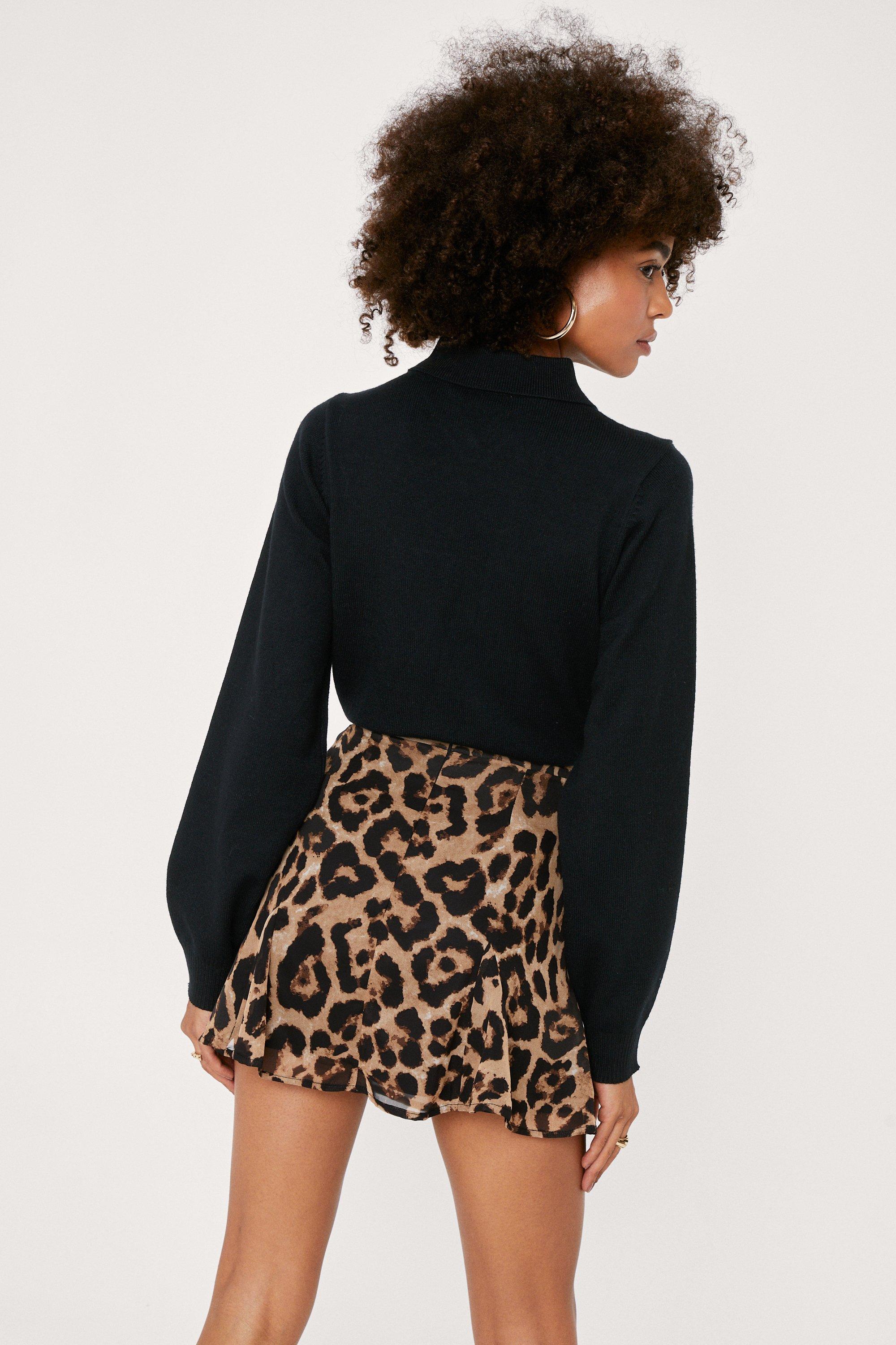 Chiffon Leopard High Waisted Mini Skirt