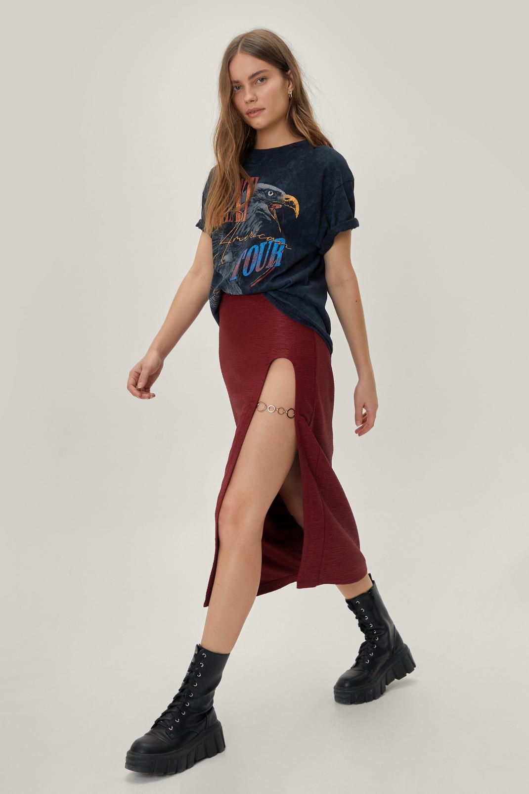 293 Textured Chain Midi Slit Skirt image number 1