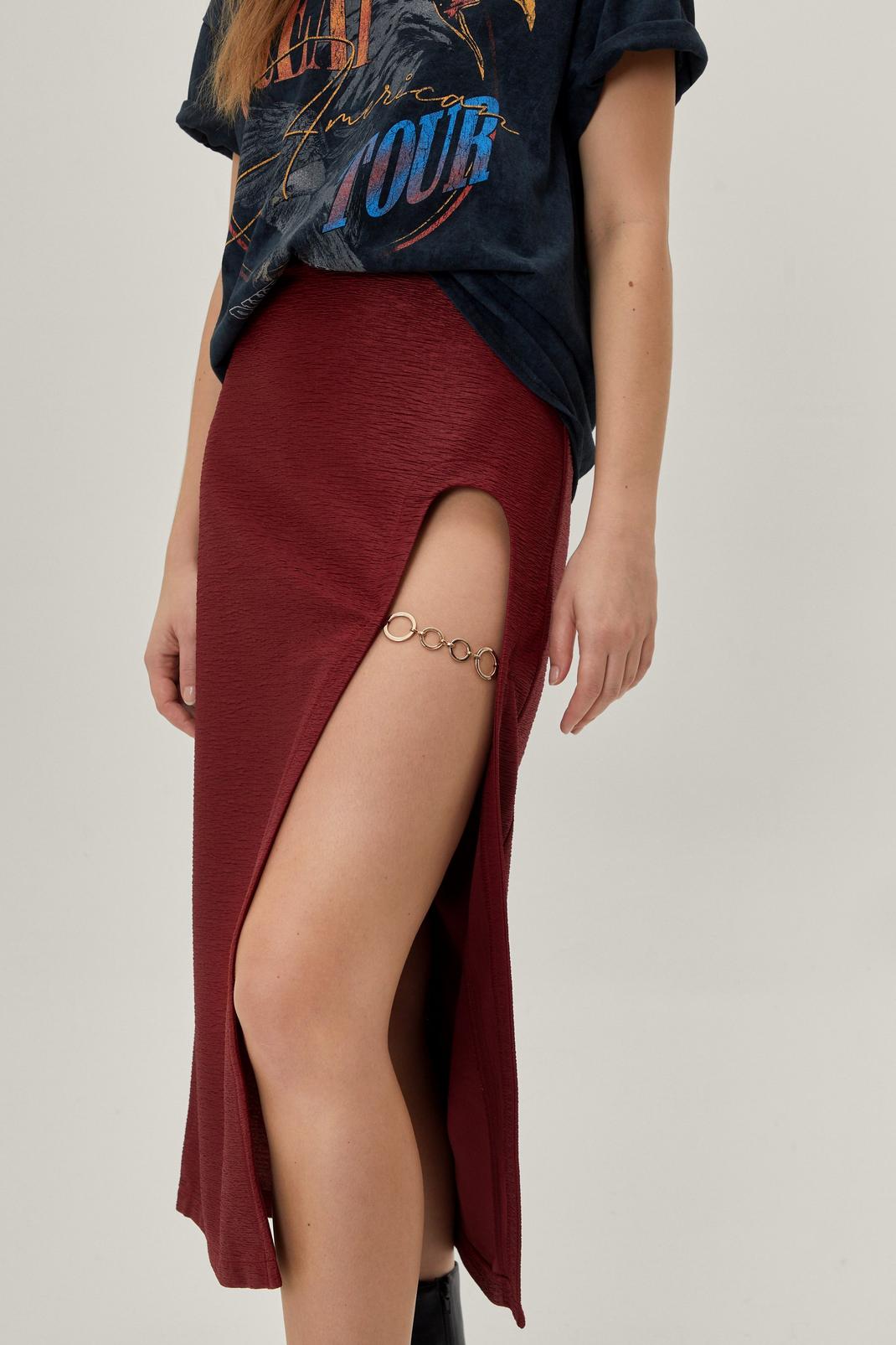 293 Textured Chain Midi Slit Skirt image number 2