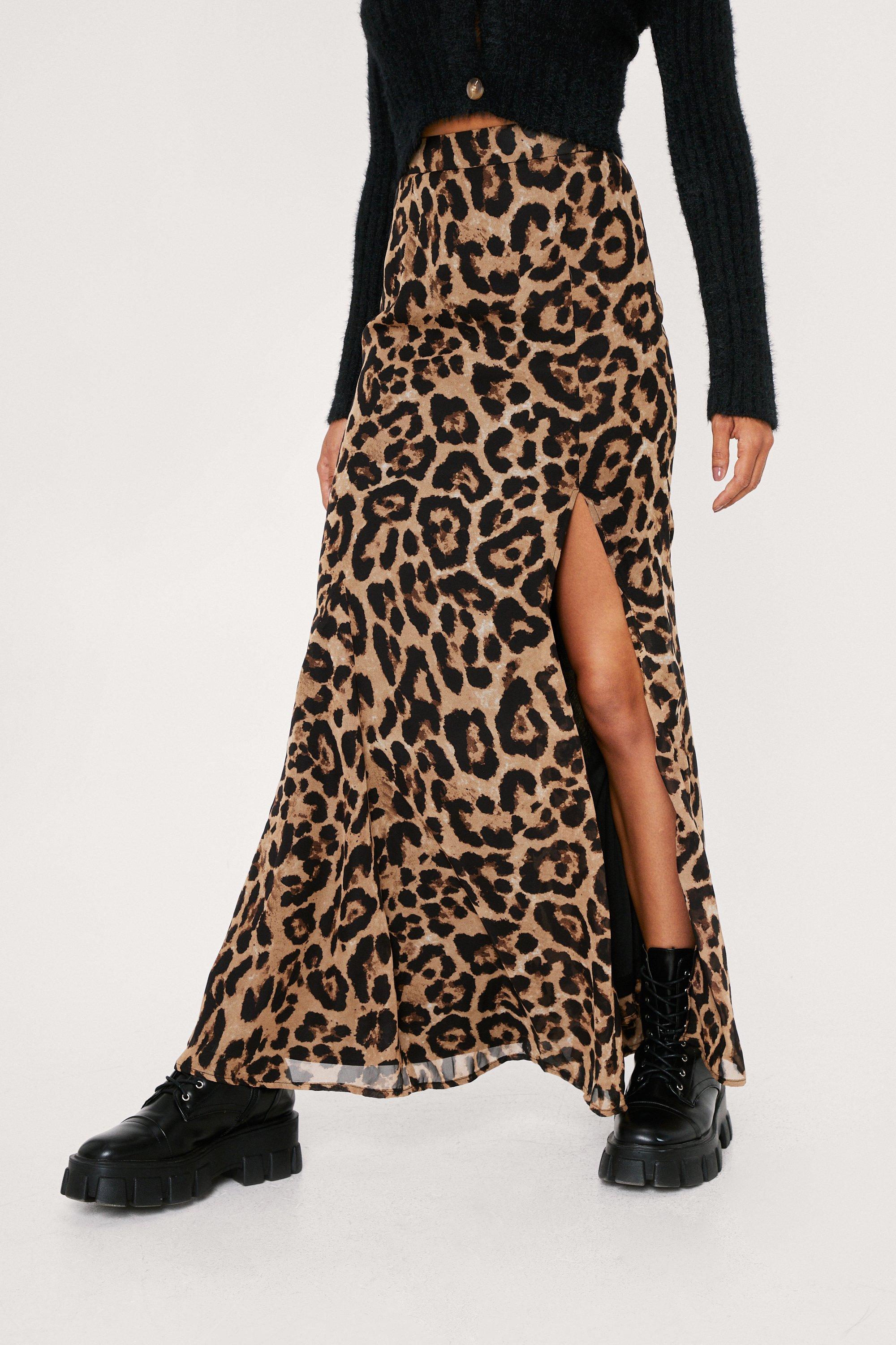 Leopard Print Chiffon Maxi Skirt
