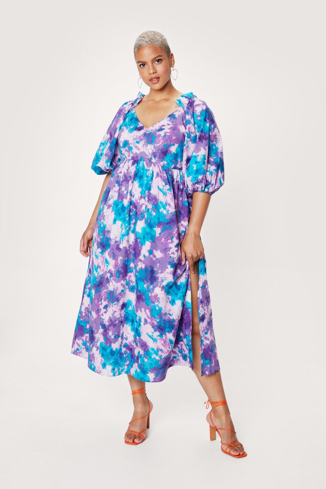 Purple Plus Size Abstract Print Midi Dress image number 1