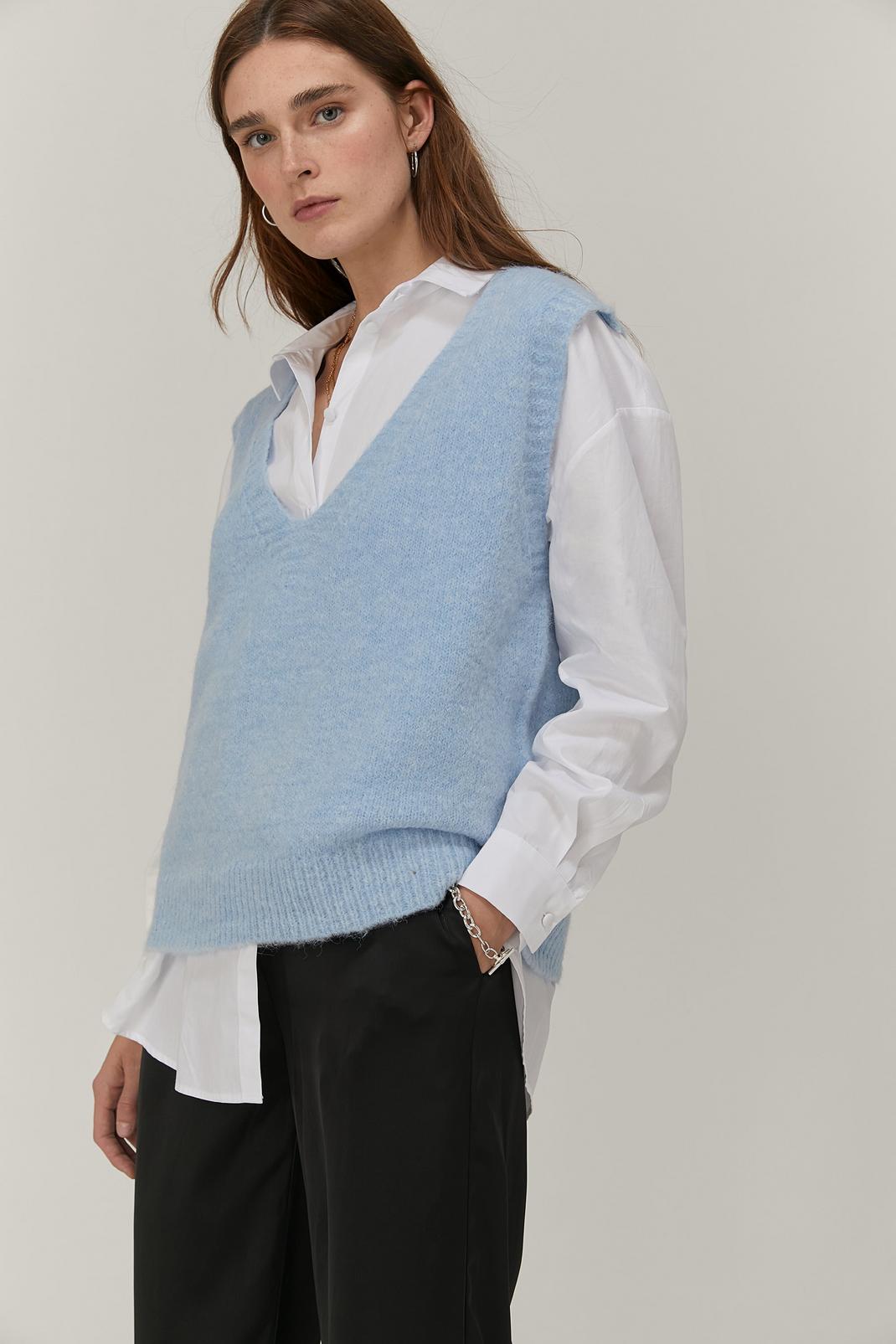 Blue Soft Knit V Neck Sleeveless Tank Sweater Vest image number 1