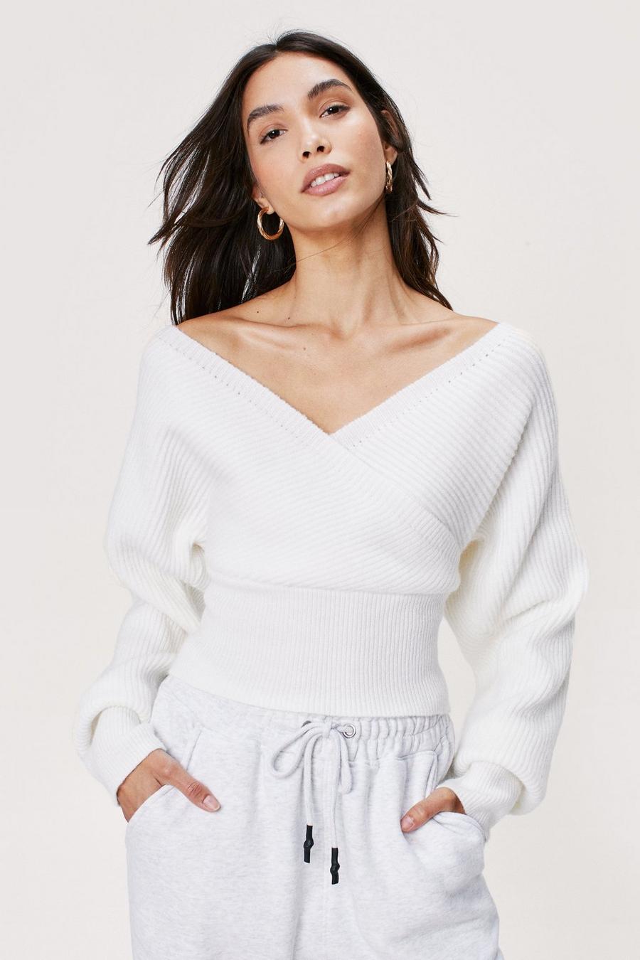 Ribbed Wrap Front and Back Long Sleeve Sweater