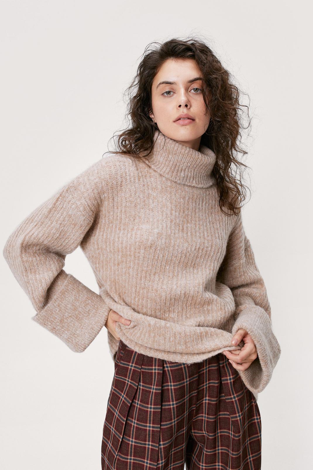 Camel Roll Neck Turn Cuff Oversized Jumper image number 1