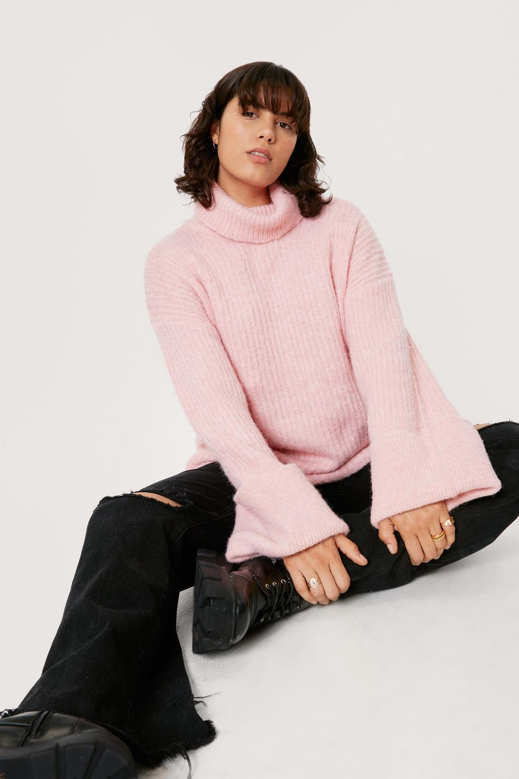 Pink Roll Neck Turn Cuff Oversized Jumper image number 1
