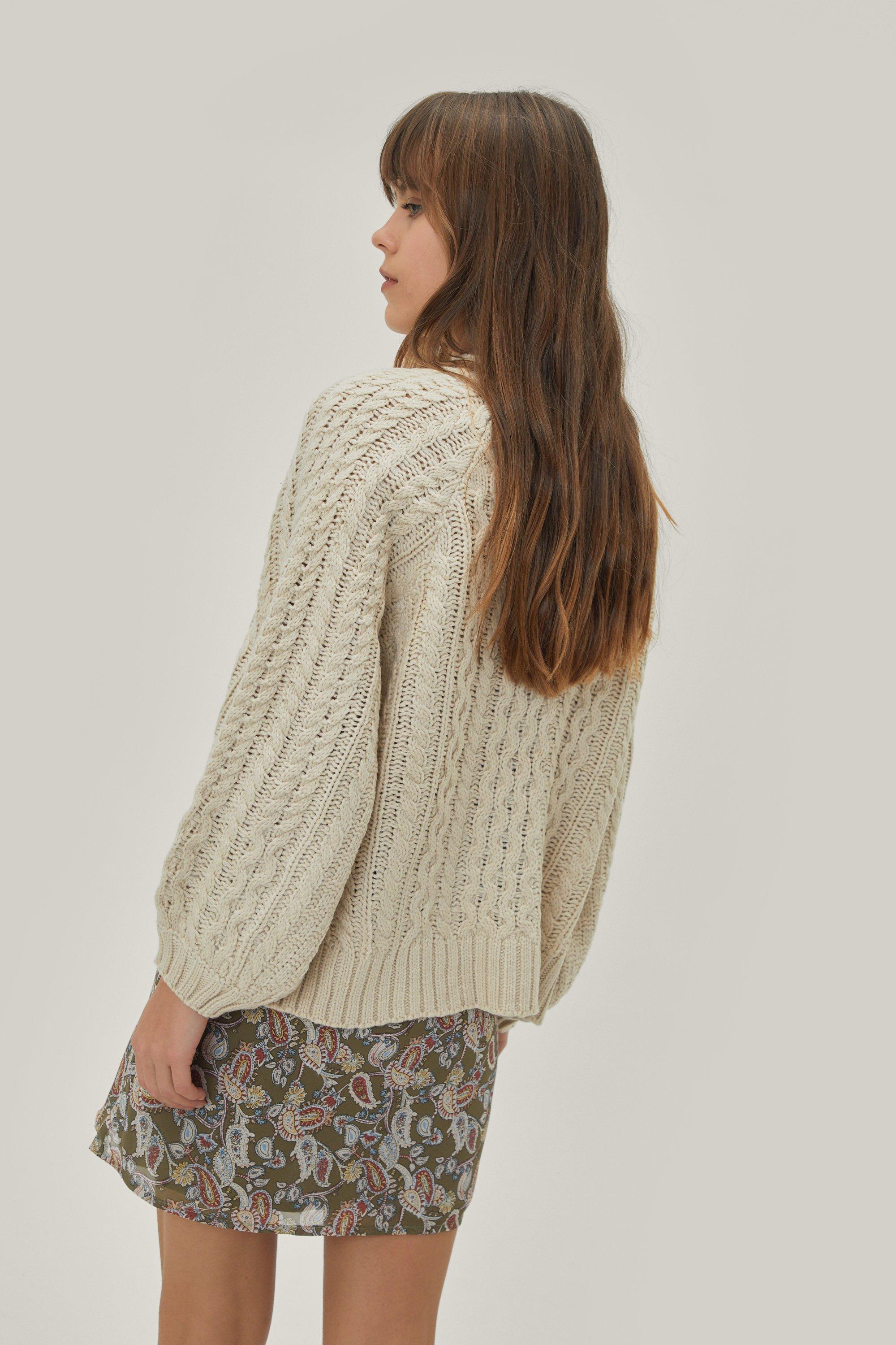 Stone Chunky Knit Oversized Cardigan